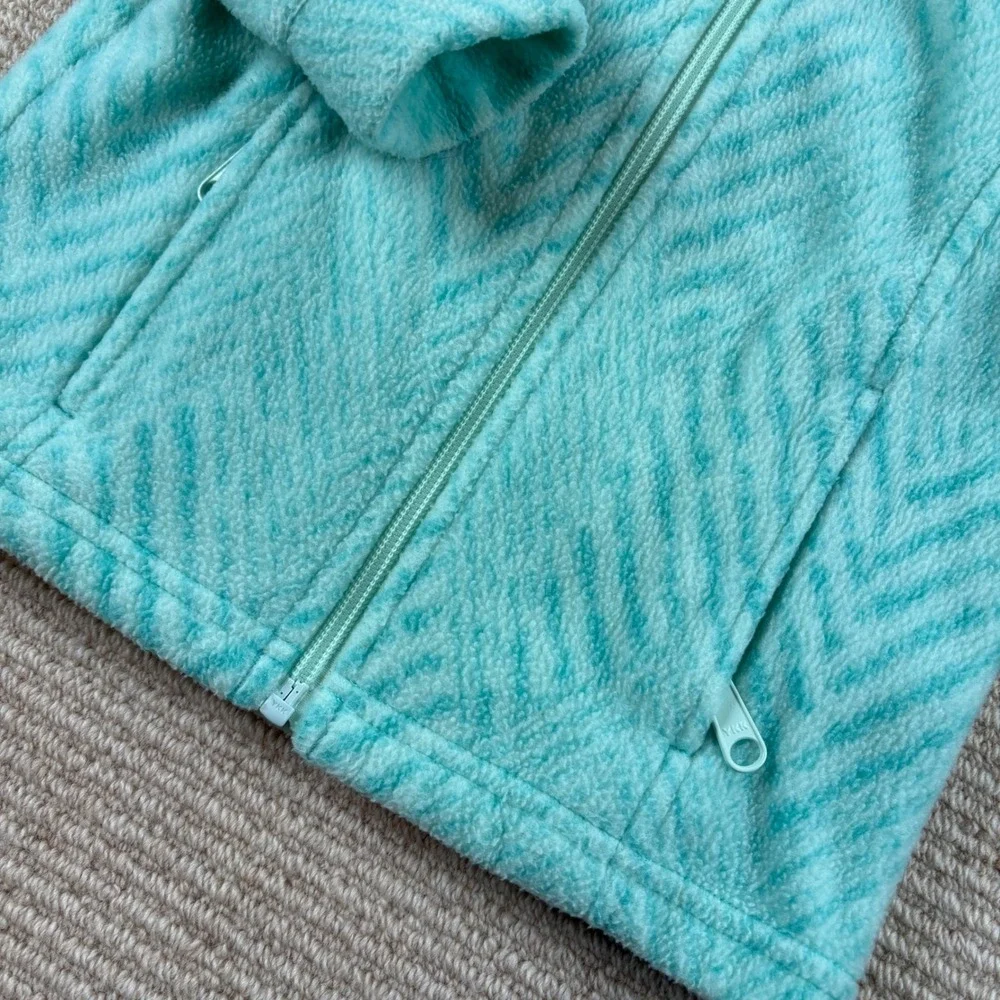 Columbia Fleece Jacket Kids 4T Teal Green Chevron Outdoor Play Zip‎ Up